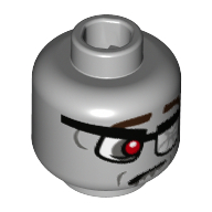 Minifig Head Zombie Businessman, Red Eye, Glasses with Broken Glass, Sad Hellblaugrau