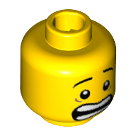 Minifig Head Plant Monster, Mouth Open Scared, White Pupils and Raised Eyebrows Print [Hollow Stud] Gelb