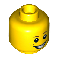 Minifig Head, Brown Eyebrows, Freckles, Smile Open Mouth / Scared Crooked Mouth Gelb