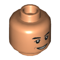 Minifig Head Dr Wu, Thick Eyebrows, Mouth and Chin Dimple, Open Smile / Raised Eyebrow Print Nougat