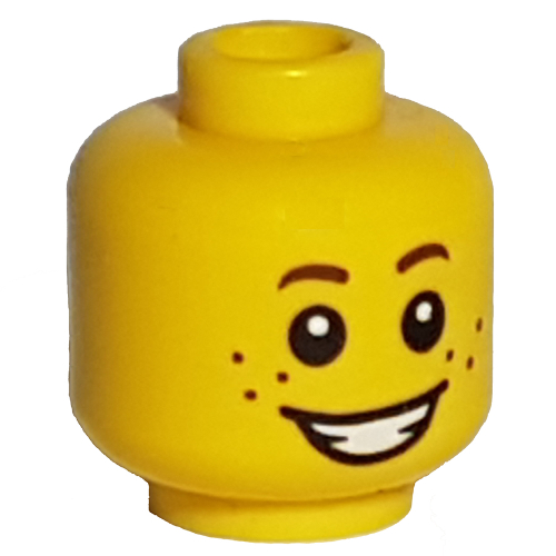Minifig Head, Brown Eyebrows, Freckles, Smile Open Mouth Gelb