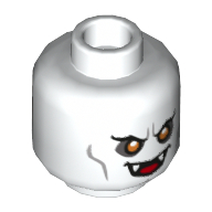 Minifig Head Vampire (Bob Oakley), Dual Sided, Fangs, Yellow Eyes, Mouth Open / Balaclava, Light Nougat Face with Thick Eyebrows Print [Hollow Stud] White