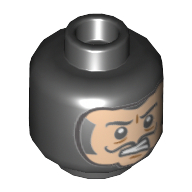 Minifig Head Ghost (Bluestone the Great), Balaclava, Nougat Face with Bared Teeth, Black Thin Moustache Print [Hollow Stud] Schwarz