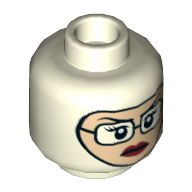 Minifig Head Lighthouse Keeper (Verona Dempsey), Dual Sided, White Eyes and Teeth / Balaclava, Light Nougat Face with Glasses, Red Lips Print [Hollow Stud] Glow in Dark White