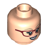 Minifig Head Bernadette, Dual Sided, Dark Red Glasses, Dark Tan Eyebrows, Smile / Angry [Hollow Stud] Hellnougat