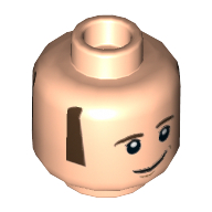 Minifig Head Howard Wolowitz, Brown Sideburns, Lopsided Smile, Open Smile Print Light Nougat