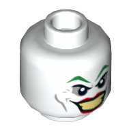 Minifig Head Joker, Green Eyebrows, Red Lips, Wide Smile Print [Hollow Stud] White