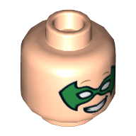 Minifig Head Robin, Dual Sided, Green Eyemask, Smiling / Scared Print [Hollow Stud] Hellnougat