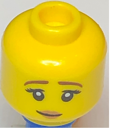 Minifig Head Brown Eyebrows, Peach Lips, Pensive Smile Print Yellow