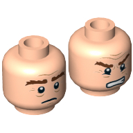 Minifig Head Gimli, Dual Sided, Bushy Brown Eyebrows, Sad / Grimacing Print [Hollow Stud] Hellnougat