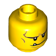 Minifig Head Axl, Dual Sided, Smile with Tooth / Frown Angry Print [Hollow Stud] Gelb
