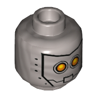 Minifig Head Bot, Yellow Robot Eyes, Mask with Metal Bolts, Closed Mouth / Open Mouth Print Mattsilber