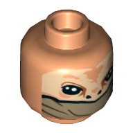 Minifig Head Resistance Ground Crew, Large Black Eyes and Nostrils and Olive Green Lower Face Veil Print [Hollow Stud] Nougat