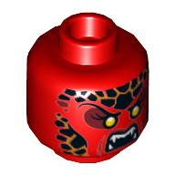 Minifig Head Whiperella, Thin Eyebrows, Yellow Eyes, Black and Orange Scales, Fangs Print [Hollow Stud] Rot