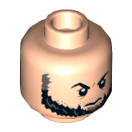 Minifig Head Ulysses Klaue, Dual Sided, Eyebrows and Beard, Firm / Angry Expression Print [Hollow Stud] Hellnougat