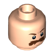 Minifig Head Rebel Trooper / Bespin Guard, Moustache Brown Bushy Large, Brown Eyebrows, White Pupils Print [Hollow Stud] Light Nougat