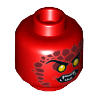 Minifig Head Crust Smasher / Flame Thrower, Thin Eyebrows, Yellow Eyes, Dark Red Spots, Fangs Print [Hollow Stud] Red