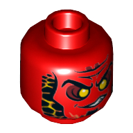 Minifig Head Magmar, Eyebrows, Yellow Eyes, Orange Scales on Front and Back Print [Hollow Stud] Rot