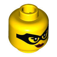Minifig Head Jewel Thief, Black Eye Mask, Beauty Mark, Red Lips with Smirk Print [Hollow Stud] Gelb