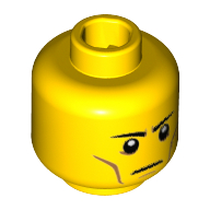 Minifig Head Flying Warrior, Eyebrows Straight, White Pupils, Cheek and Jaw Lines, Straight Line Mouth (Frown) [Hollow Stud] Gelb