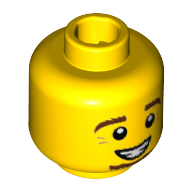 Minifig Head Faun, Brown Eyebrows and Goatee, White Pupils, Crow's Feet, Smile with Teeth Print [Hollow Stud] Yellow