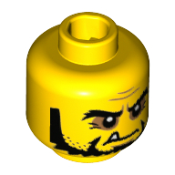 Minifig Head Frightening Knight, Bushy Eyebrows and Beard, Wrinkles and One White Fang Print [Hollow Stud] Gelb
