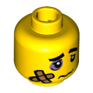 Minifig Head Clumsy Guy, Thick Eyebrows, Black Eye, Bandage, Frown Gelb