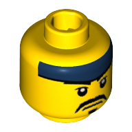 Minifig Head Kendo Fighter, Dark Blue Headband, White Pupils, Black Moustache and Goatee Print [Hollow Stud] Gelb