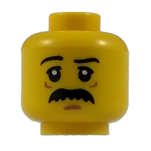Minifig Head Janitor, Eyebrows, White Pupils, Bushy Moustache print [Hollow Stud] Yellow