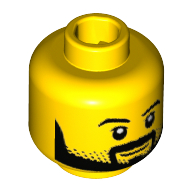 Minifig Head Astronaut, Eyebrows and Full Black Beard with Stubble, Smile, White Pupils print Gelb