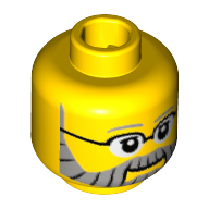 Minifig Head Farmer, Gray and Black eyebrows, Beard, Mustache, Glasses Yellow