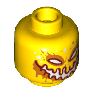 Minifig Head Flama, Red and Orange Eyes, Wide Mouth, White and Orange Spots on Front and Back Print [Hollow Stud] Yellow