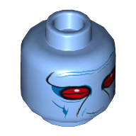 Minifig Head Duros Alliance Fighter, Narrow Red Eyes and Blue Wrinkles Print [Hollow Stud] Mittelblau