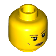 Minifig Head Queen Halbert, Brown Eyebrows, Eyelashes, Peach Lips, Beauty Mark, Smile / Open Mouth Bared Teeth Print Gelb