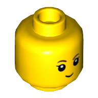 Minifig Head Ava, Brown Eyebrows, Eyelashes, Slight Smile Print [Hollow Stud] Yellow