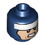 Minifig Head Batman, Balaclava, White Stripe on Forehead, Smile Mouth Corner Raised / Clenched Teeth Print Dunkelblau