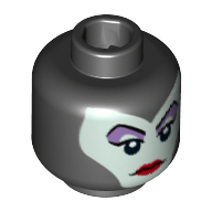 Minifig Head Maleficent, Balaclava, Light Aqua Face, Medium Lavender Eye Shadow, Pointed Eyebrows, Red Lips Print Black