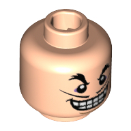 Minifig Head Captain Hook, Arched Bushy Eyebrows, Thin Moustache, Wide Smile with Teeth, Thin Curved Line for Jaw Print [Hollow Stud] Light Nougat