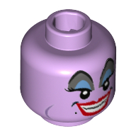 Minifig Head Ursula, Raised Eyebrows, Gray and Blue Eye Shadow, Eyelashes, Cheek and Chin Lines, Black Dot / Beauty Mark / Mole near Red Lips, Open Mouth Smile print Lavendel