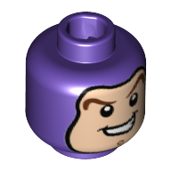 Minifig Head Buzz Lightyear, Balaclava, Dark Brown Curved Eyebrows, Chin Dimple, Open Mouth Smile print Dark Purple