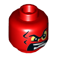 Minifig Head Red Skull, Unibrow, Bright Light Yellow Eyes, Angry Open Mouth with Teeth Print [Hollow Stud] Red