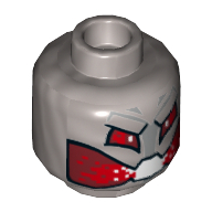 Minifig Head Ultron, Dual Sided, Red Eyes and Mouth, Silver Panel, and Black Rivet on Back Print [Hollow Stud] Mattsilber