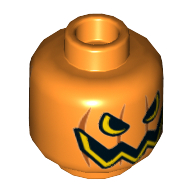 Minifig Head Pumpkin, Jack O' Lantern with Open Semicircular Eyes with Vertical Lines on Back Print Orange