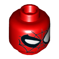 Minifig Head Spider-Man, White Eyes with Right Eye Winking, Black Web Print Red