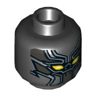 Minifig Head Black Panther, Armor, Yellow Eyes, Silver Lines Print Black