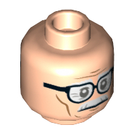 Minifig Head Alfred Pennyworth, Dual Sided Glasses, White Moustache, Wrinkles, Cheek Lines, Smile / Frown Print [Hollow Stud] Hellnougat