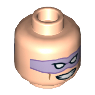 Minifig Head Riddler, Dual Sided, Lavender Eyemask, Vicious Smile / Open Mouth Snarl Print [Hollow Stud] Light Nougat