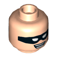 Minifig Head Robin, Dual Sided, Black Eyemask, Chin Dimple, Smile / Scared Print [Hollow Stud] Hellnougat