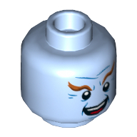 Minifig Head Mr Freeze, Dark Orange Eyebrows, Blue Wrinkles and Crows Feet, Open Mouth Smile with Teeth and Tongue Print Bright Light Blue