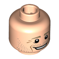 Minifig Head Benedikt Höwedes, Dark Tan Eyebrows, White Pupils, Dark Tan Stubble, Open Smile Print [Hollow Stud] Light Nougat